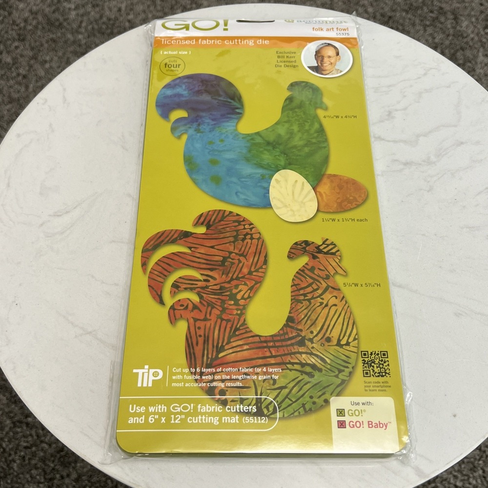 AccuQuilt GO Folk Art Fowl Fabric Cutting Die 55375 Green Rooster Egg Bill Kerr